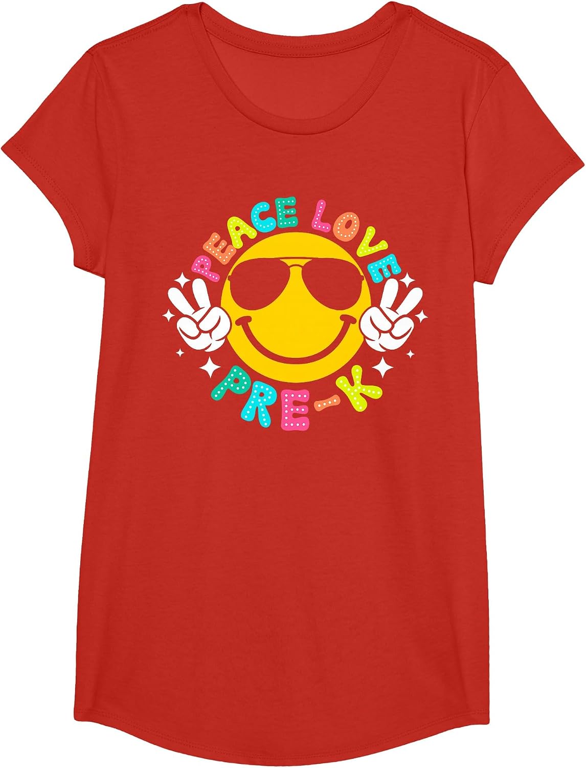 Peace Love Pre-K Retro Back to School 2024 Preschool Teacher T-Shirt - Girls Red