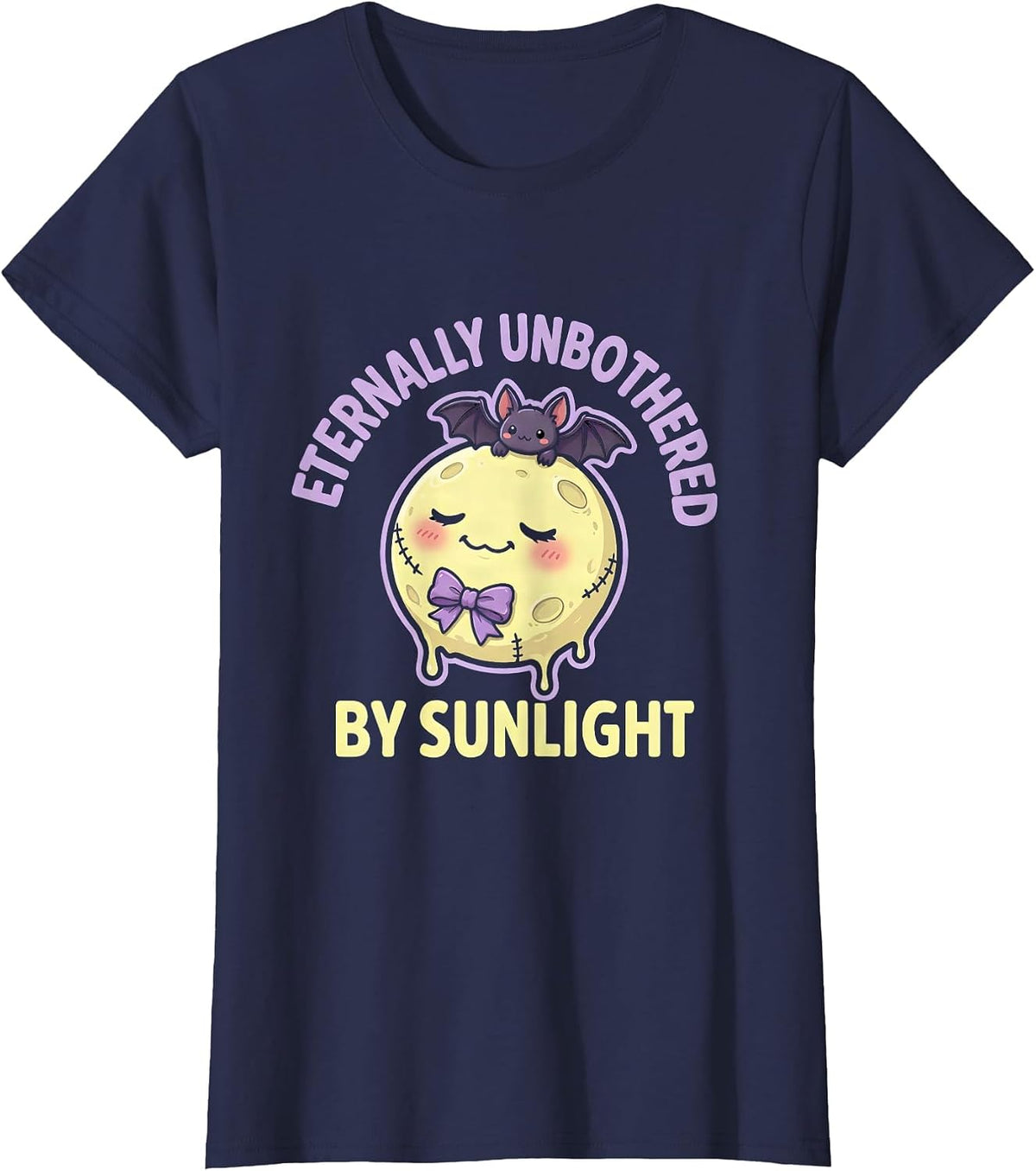 Women's Eternally Unbothered By Sunlight Goth Design T-Shirt - Navy Blue