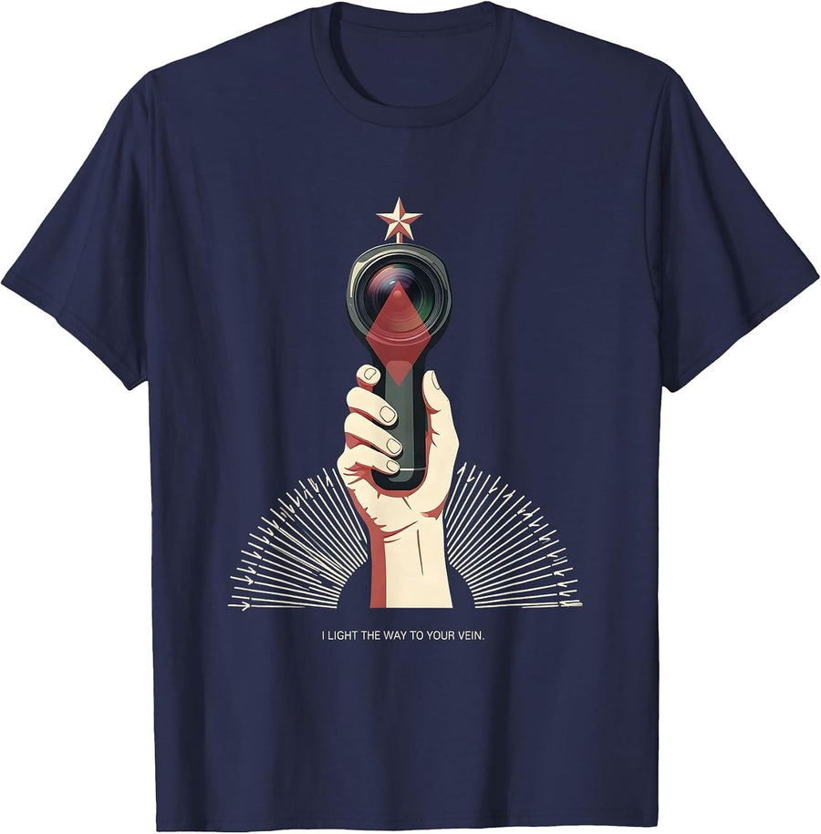 I Light The Way To Your Vein Funny Phlebotomist Holiday T-Shirt - Navy Blue