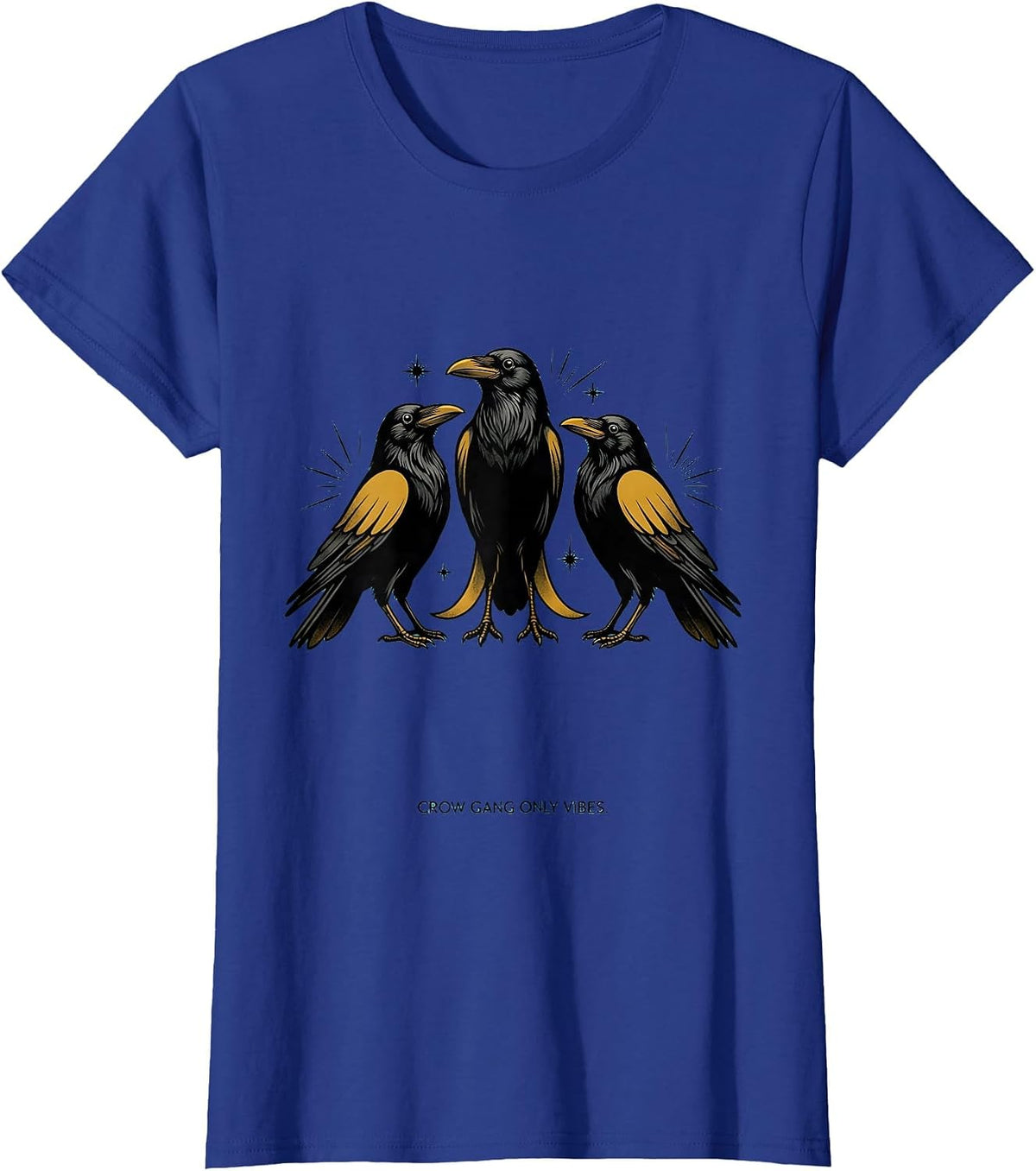 Women's Crow Gang Only Vibes Dark Bird Crew Design T-Shirt - Royal Blue