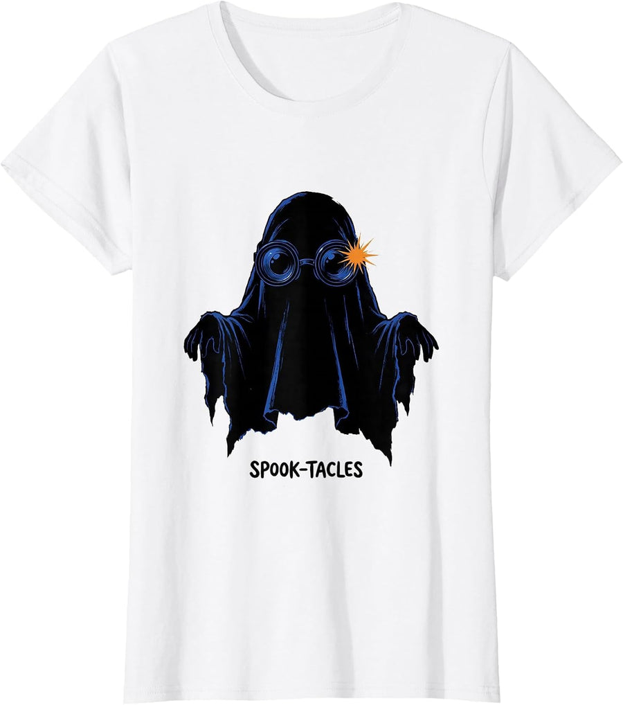 Women's Spook-tacles Cute Ghost Phlebotomist Halloween Occupation T-Shirt - White