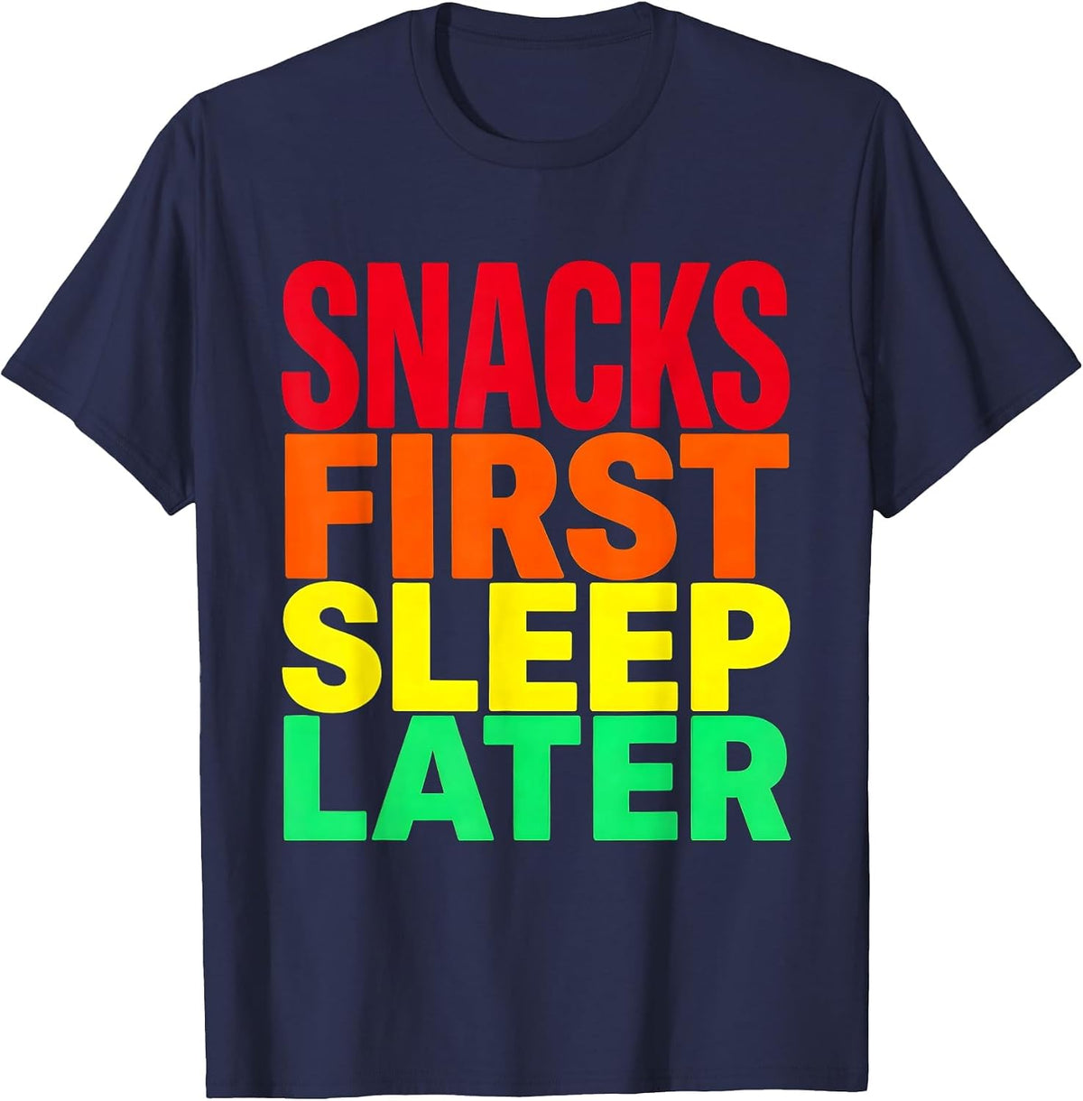 Snacks First Sleep Later Funny Raccoon Design T-Shirt - Navy Blue