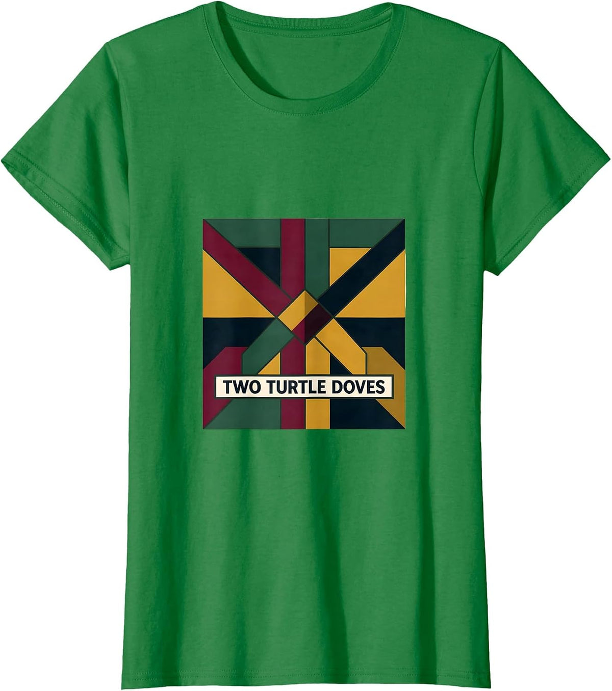 Women's Two Turtle Doves Quilt Block Patchwork Christmas Carol Song T-Shirt - Kelly Green