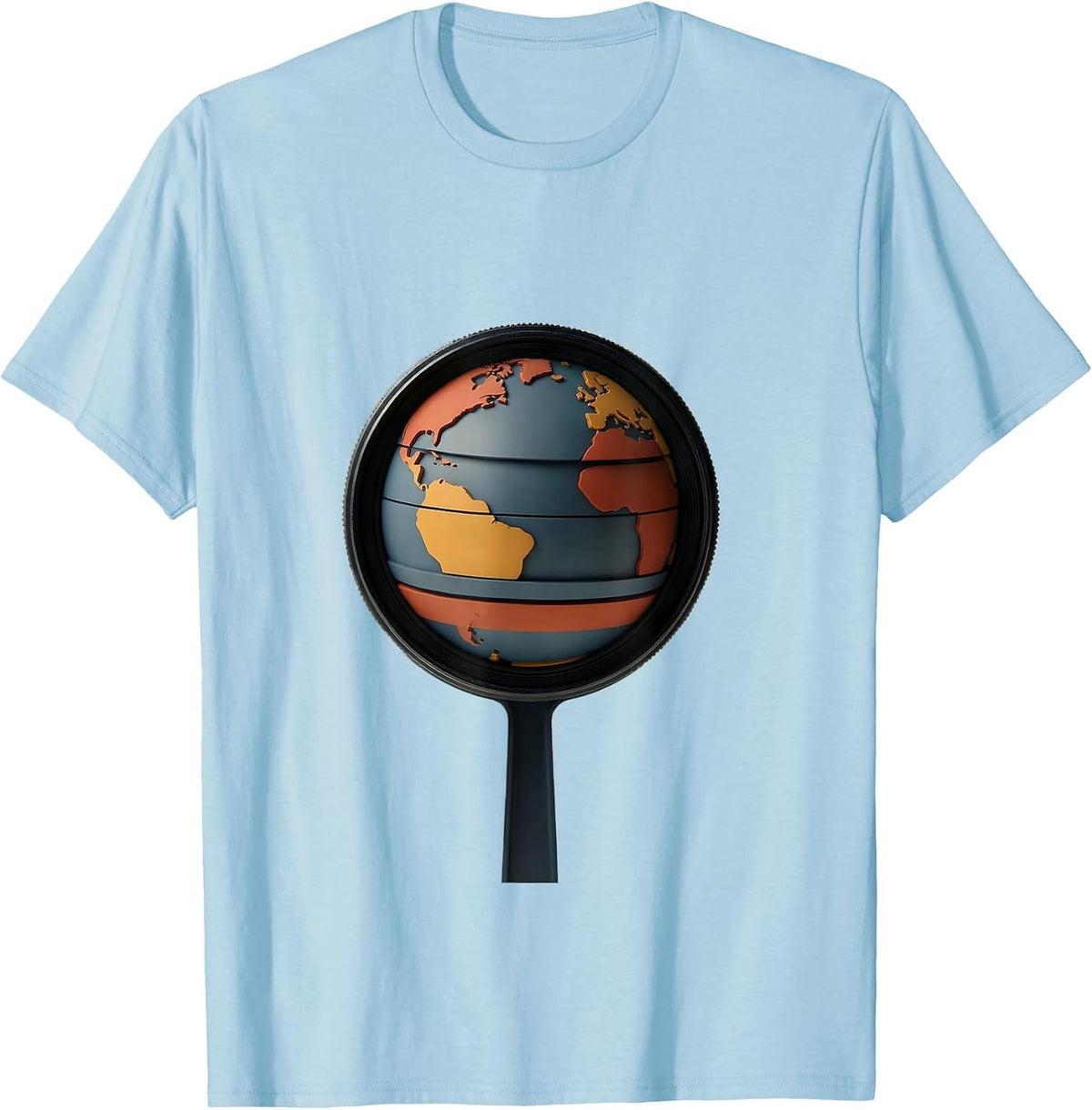 Men's Globe Lens Geography Enthusiast World Flags Map T-Shirt - Baby Blue
