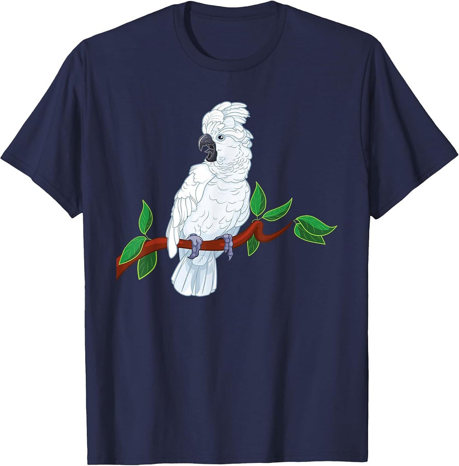 Umbrella Cockatoo on a Branch T-Shirt - Navy Blue