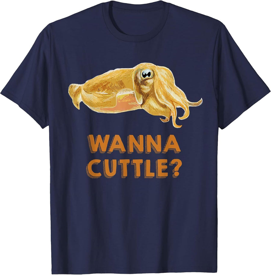 Wanna Cuttle Cuttlefish Tee Shirt T-Shirt - Navy Blue