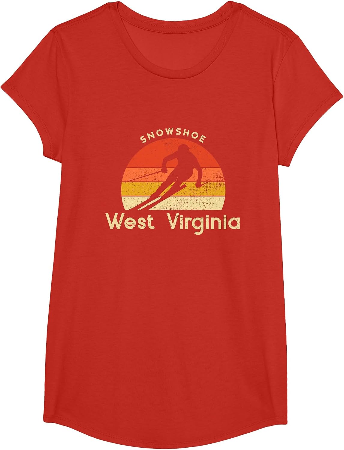 Vintage Ski Snowshoe West Virginia Mountain T-Shirt - Girls Red