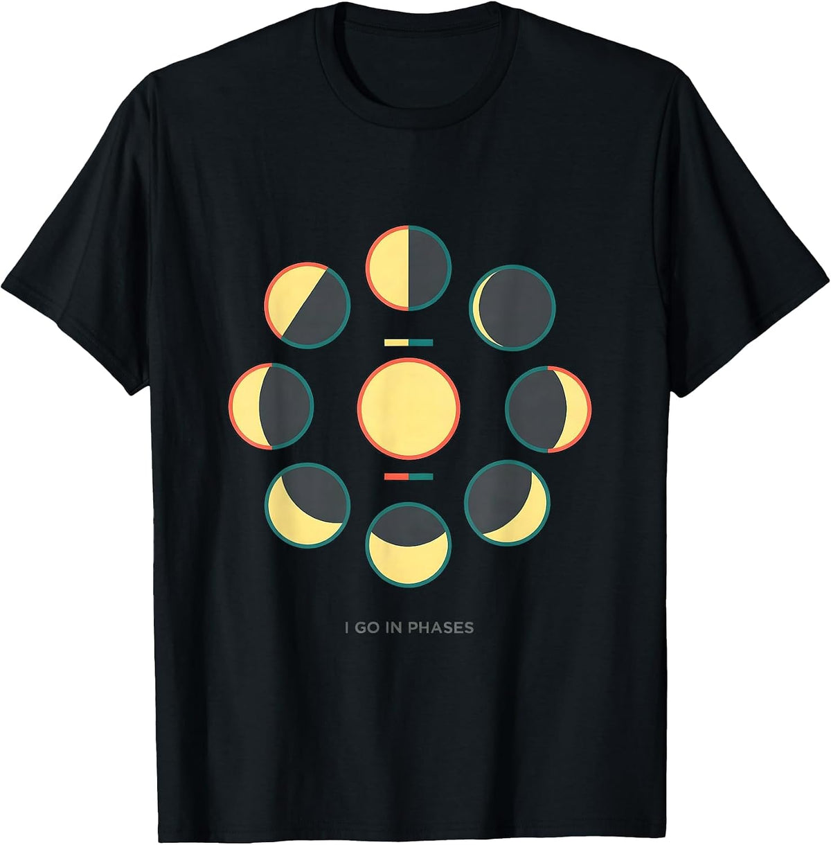 Men's I Go In Phases Flat Vector Lunar Phase Astronomy Science T-Shirt - Black
