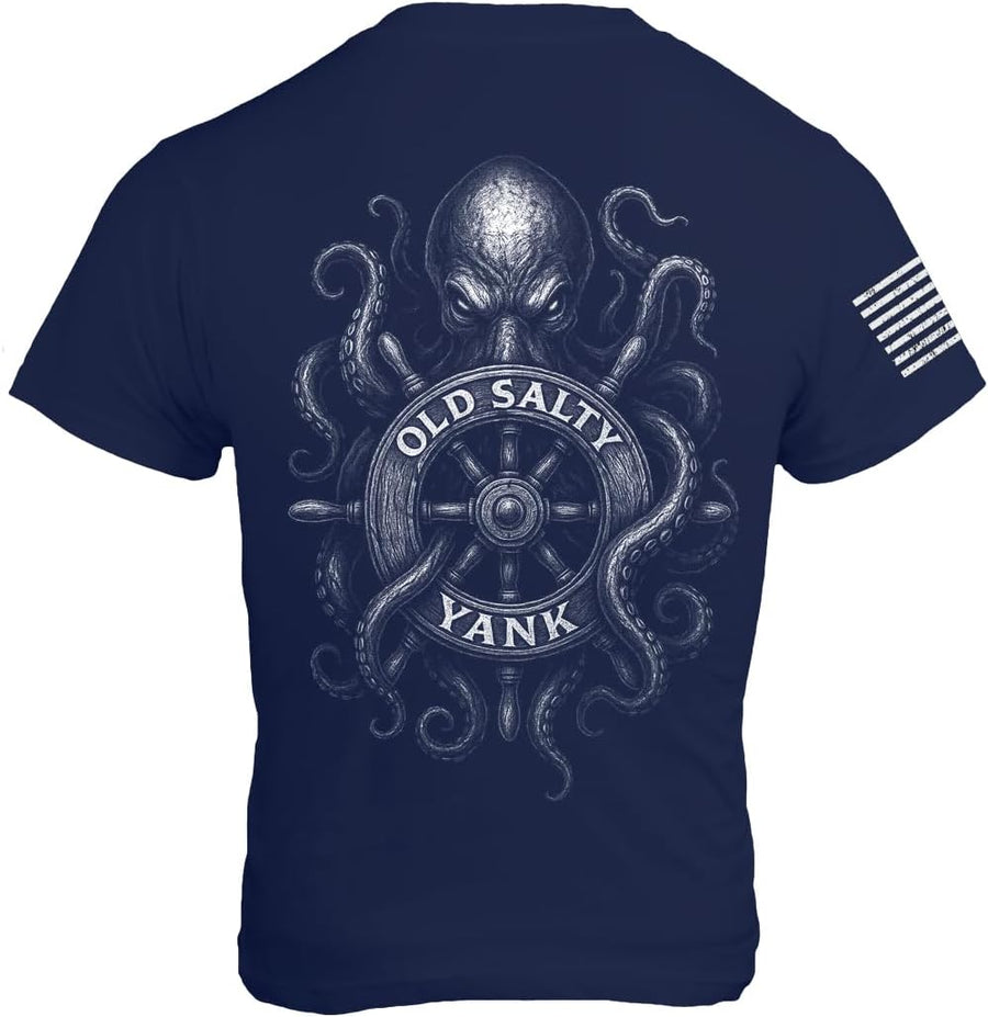 Old Salty Yank - US Flag Military Patriot Gym American Warrior 1776 Octopus Sailing Ship Crew Tee Unisex T-Shirt - Navy