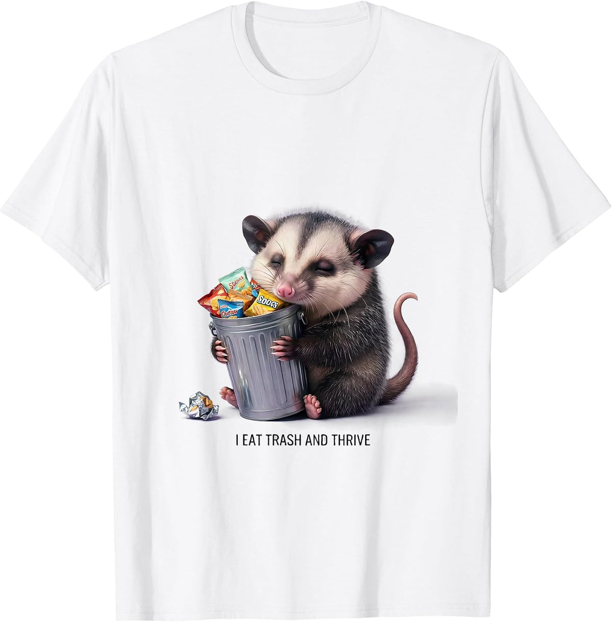 Men's I Eat Trash And Thrive Cute Kawaii Opossum Meme Humor T-Shirt - White