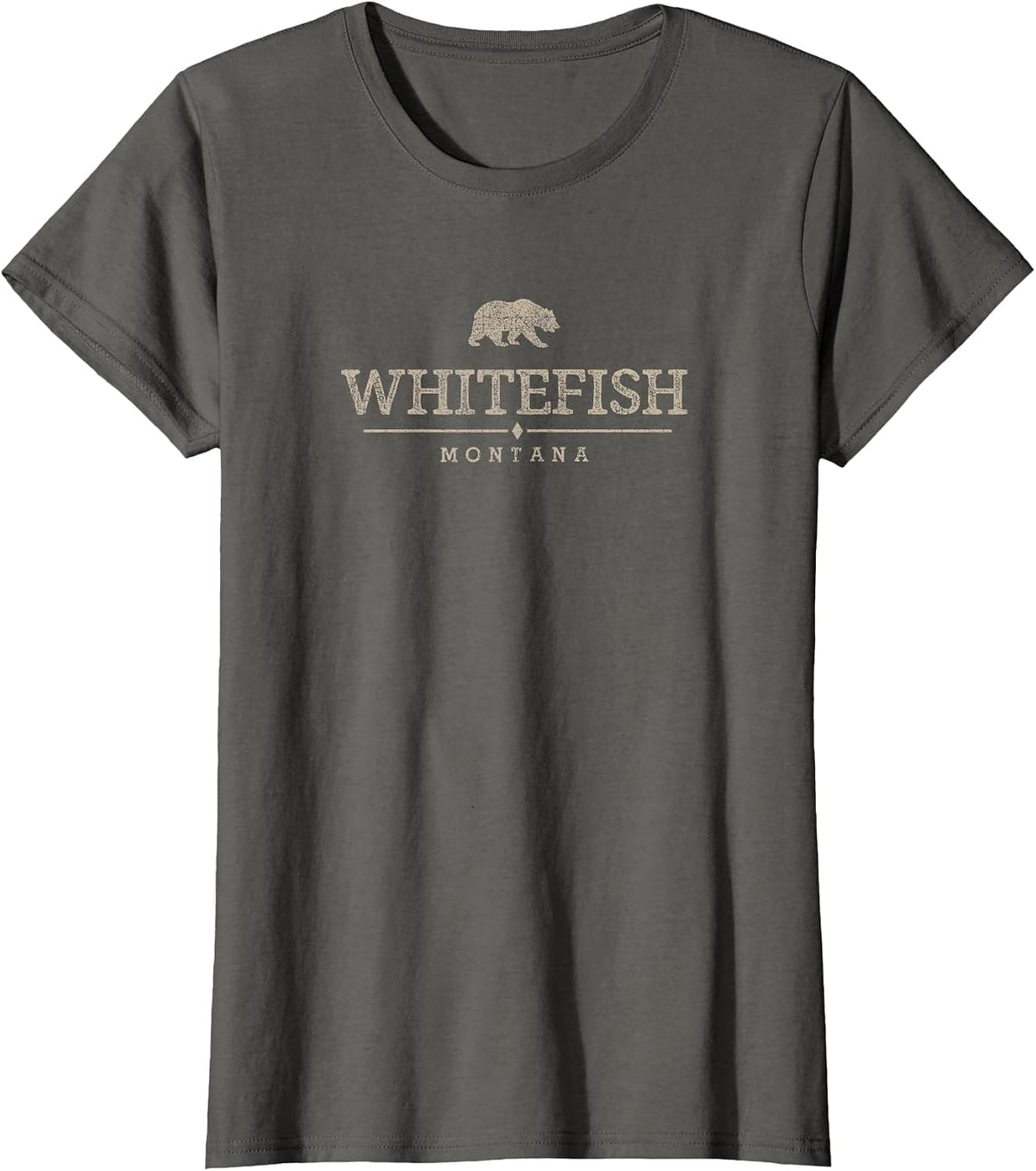 Vintage Whitefish Montana Souvenir Retro Bear Graphic T-Shirt - Asphalt Grey