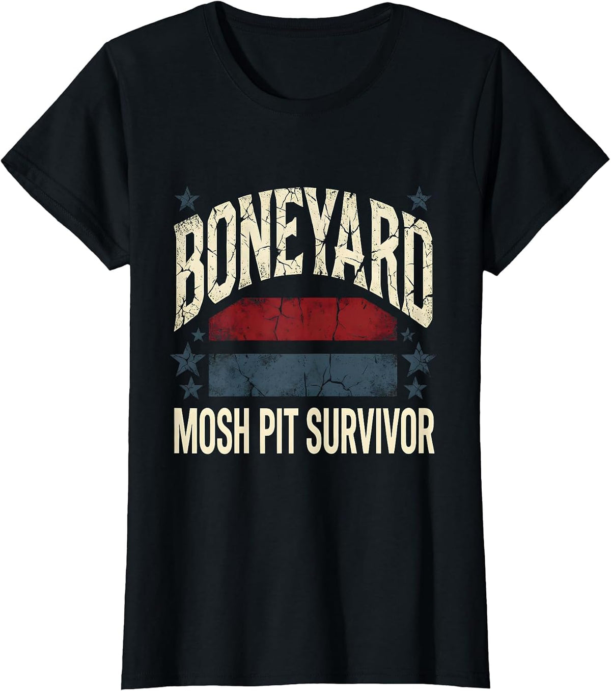 Women's Boneyard Mosh Pit Survivor Skeleton Rock Band T-Shirt - Black