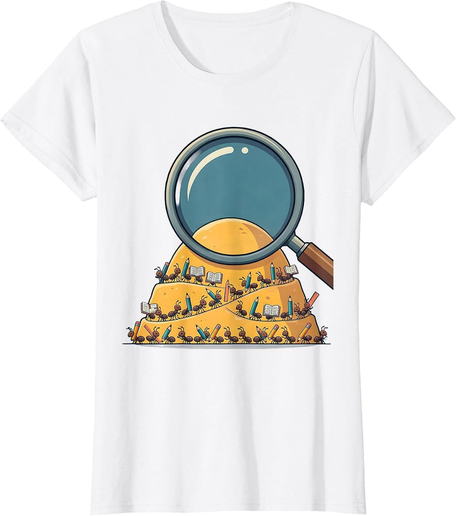 Women's Third Grade Teacher Magnifying Glass Ant Hill T-Shirt - White