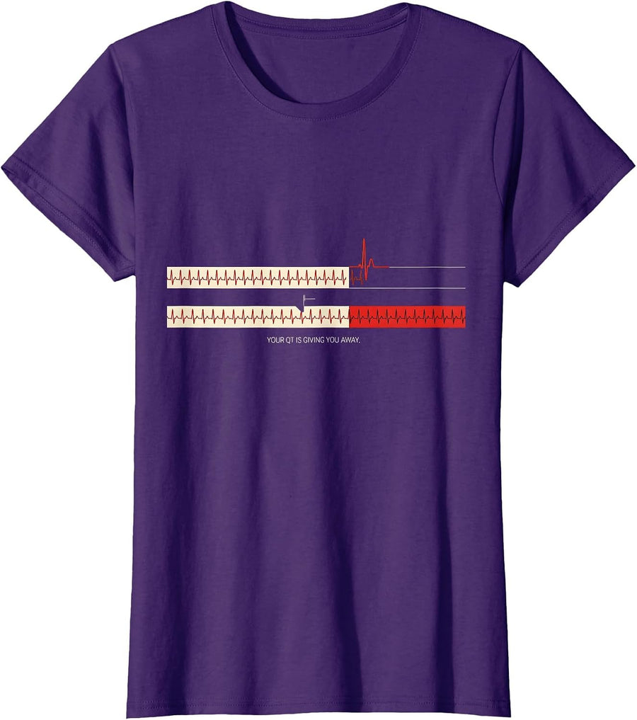 Women's Your QT Is Giving You Away Funny Cardiac Tech EKG Humor T-Shirt - Purple