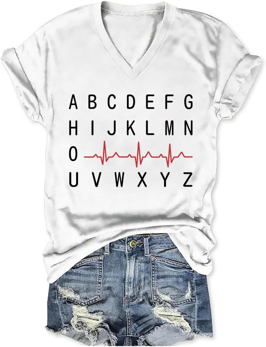 Cardiac Nurse Shirts for Women Registered Nurse Graphic Tshirts Nursing School Student Short Sleeve T-Shirt Tees - White