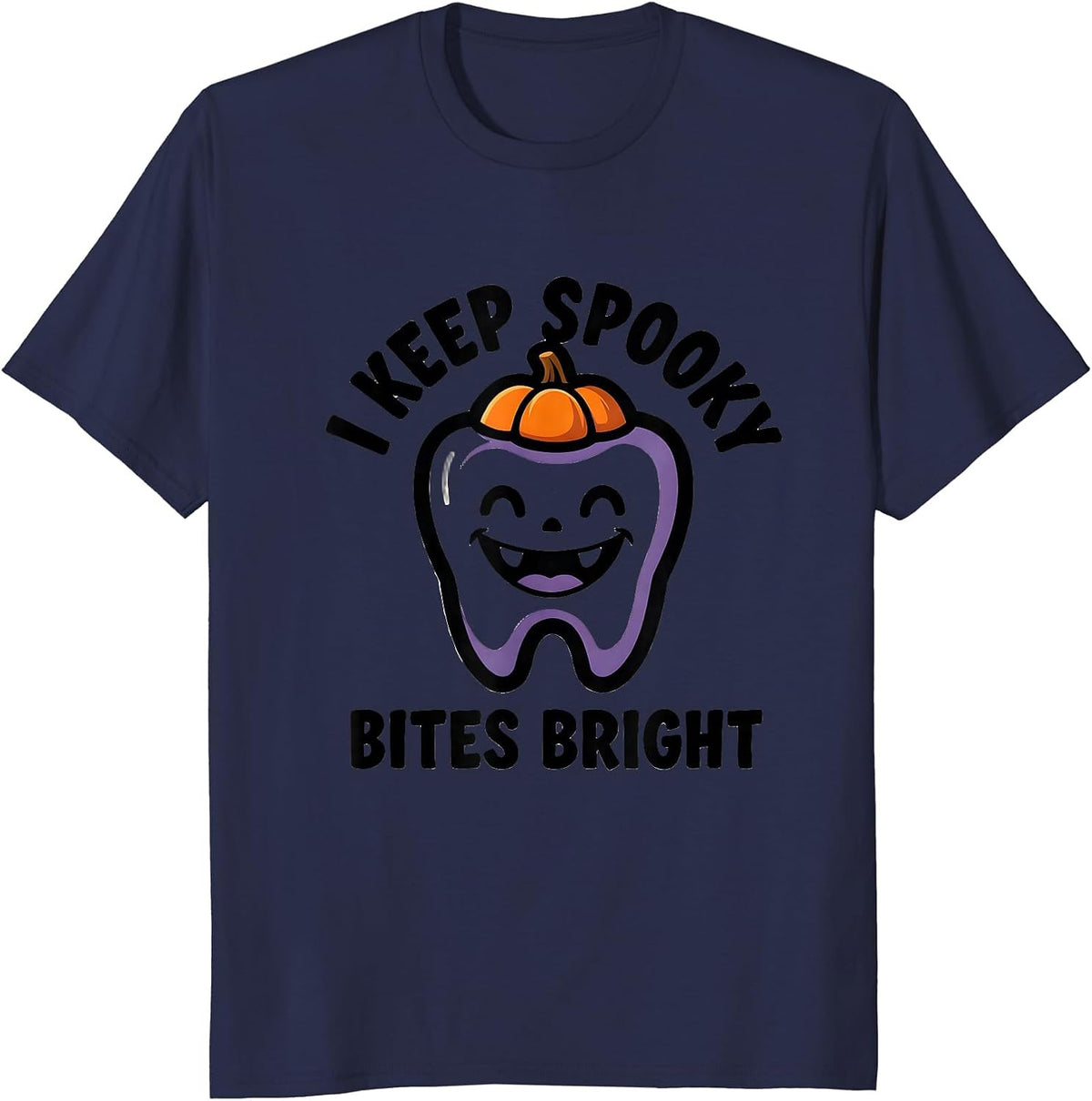Men's I Keep Spooky Bites Bright Funny Dentist Halloween Dental T-Shirt - Navy Blue