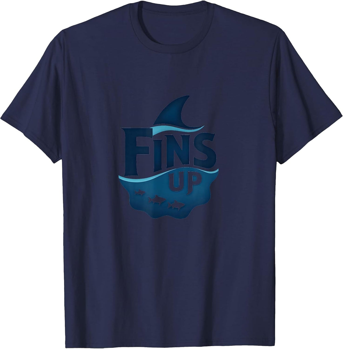 Fins Up: Ocean Adventure for Shark Enthusiasts T-Shirt - Navy Blue