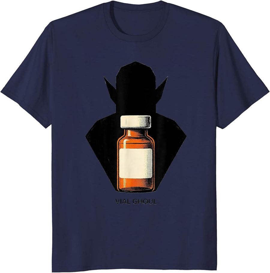Vial Ghoul Geometric Pharmacy Halloween Pharmacist Tech Crew T-Shirt - Navy Blue