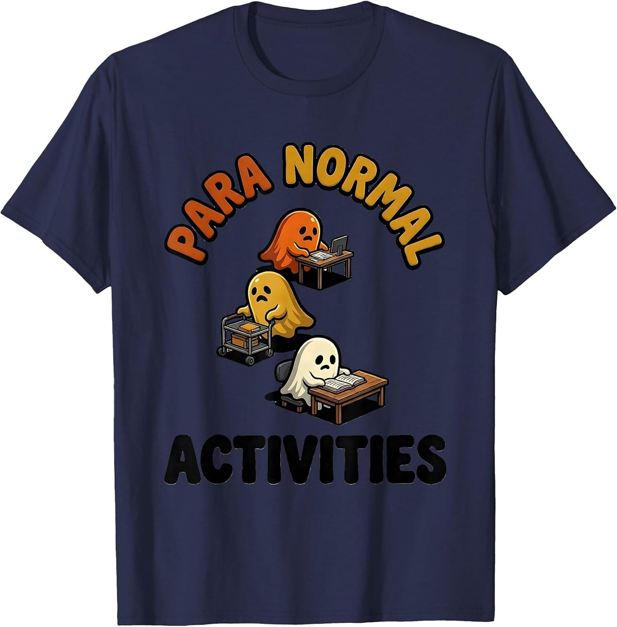 Men's Para Normal Activities Funny Teacher Ghost Halloween T-Shirt - Navy Blue