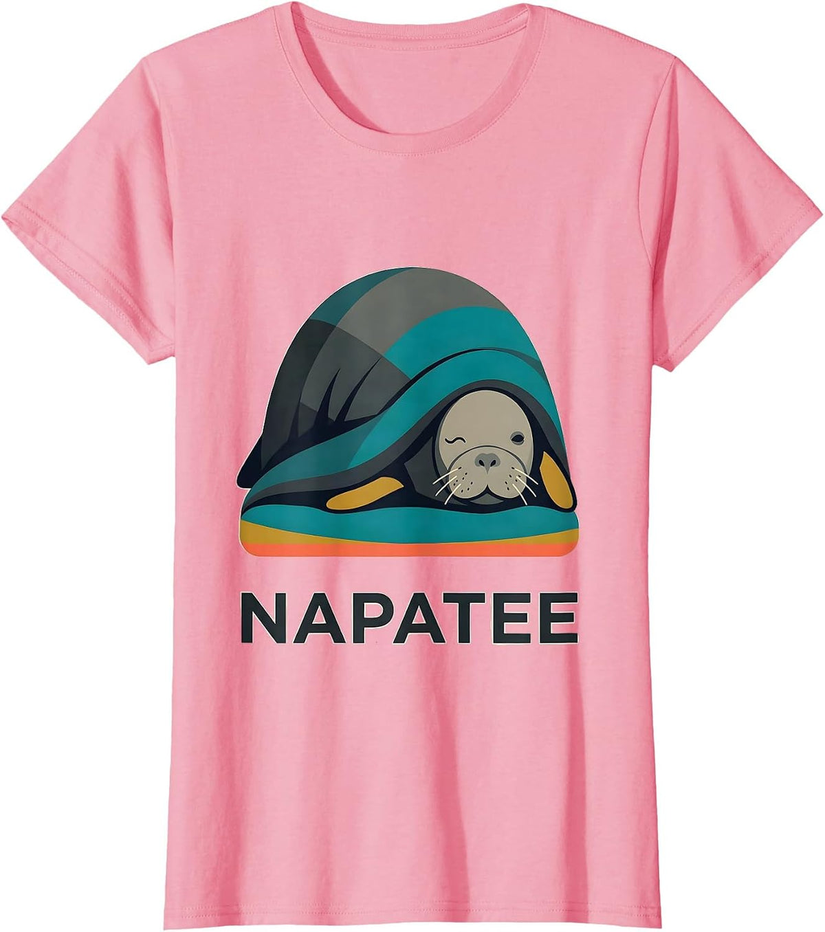 Women's Napatee Midcentury Modern Sleeping Manatee Animal Lover T-Shirt - Pink