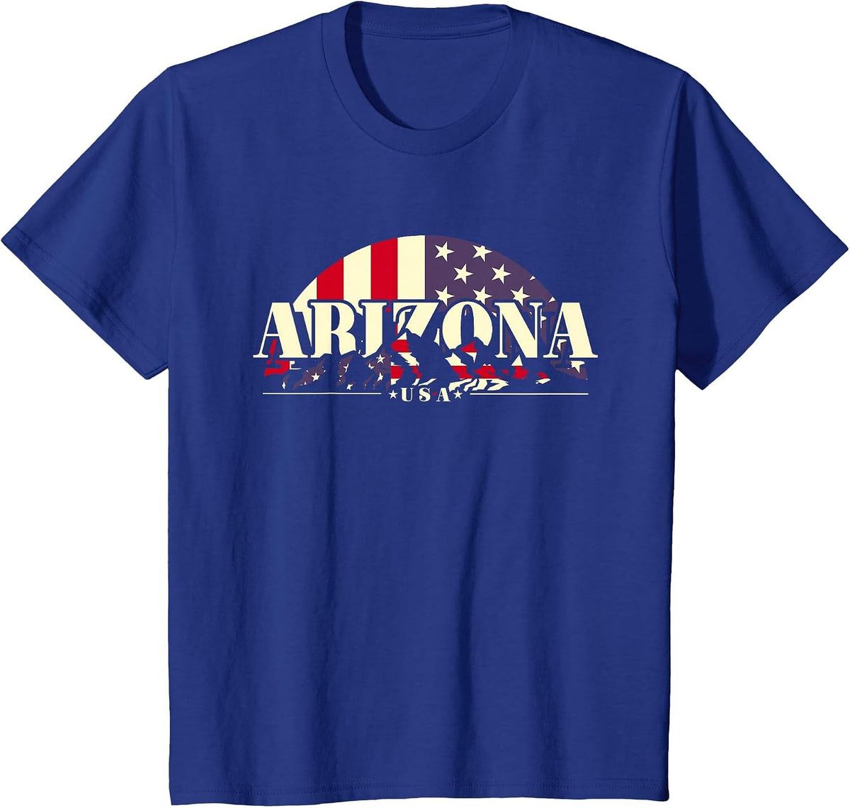 Arizona and American Flag, Vintage Mountain Nature Hiking T-Shirt - Royal Blue
