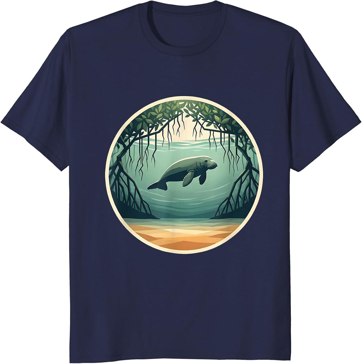 Gulf of America Manatee Mangrove Illustration T-Shirt - Navy Blue