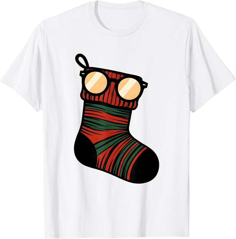 Men's Spectacle Frame Stocking Christmas Optometrist Eye-Care T-Shirt - White