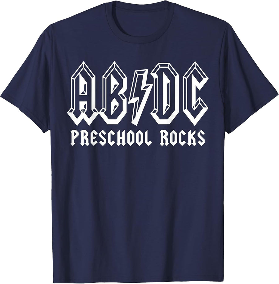 Preschool Rocks ABCD Rocks Back to School Funny Teacher T-Shirt - Navy Blue