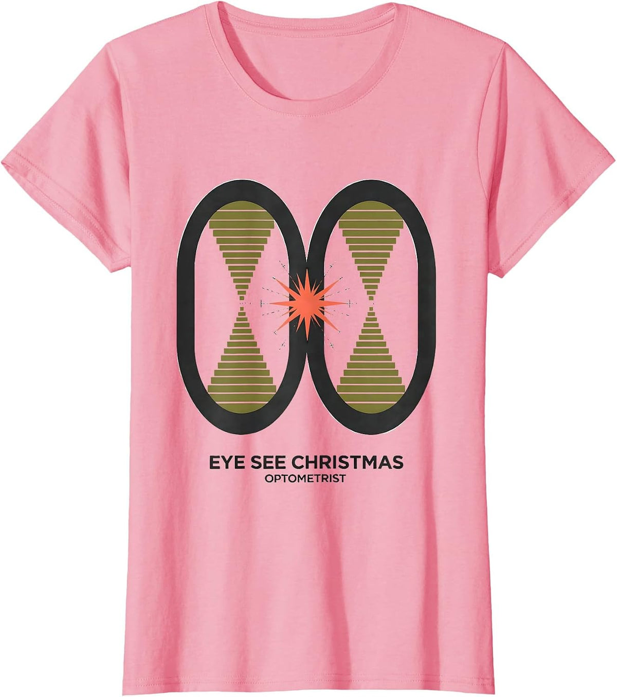 Women's Eye See Christmas Optometrist Midcentury Modern Workplace T-Shirt - Pink