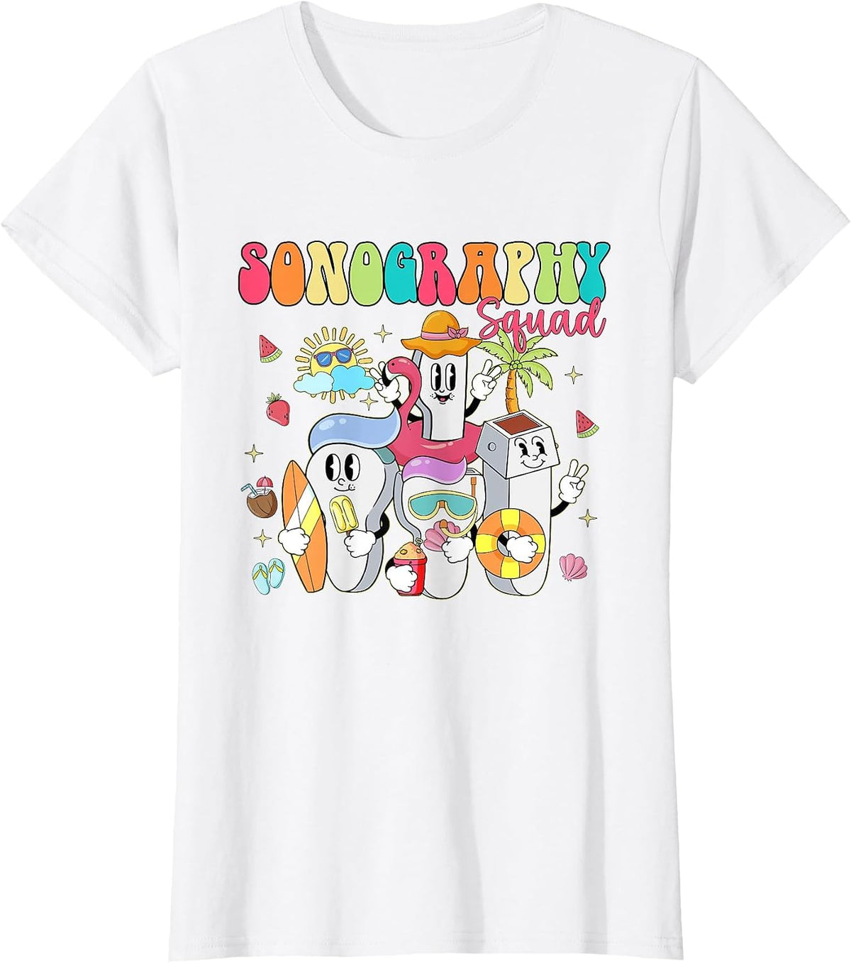 Sonography Squad Summer Vibe Float Ultrasound Tech T-Shirt - White