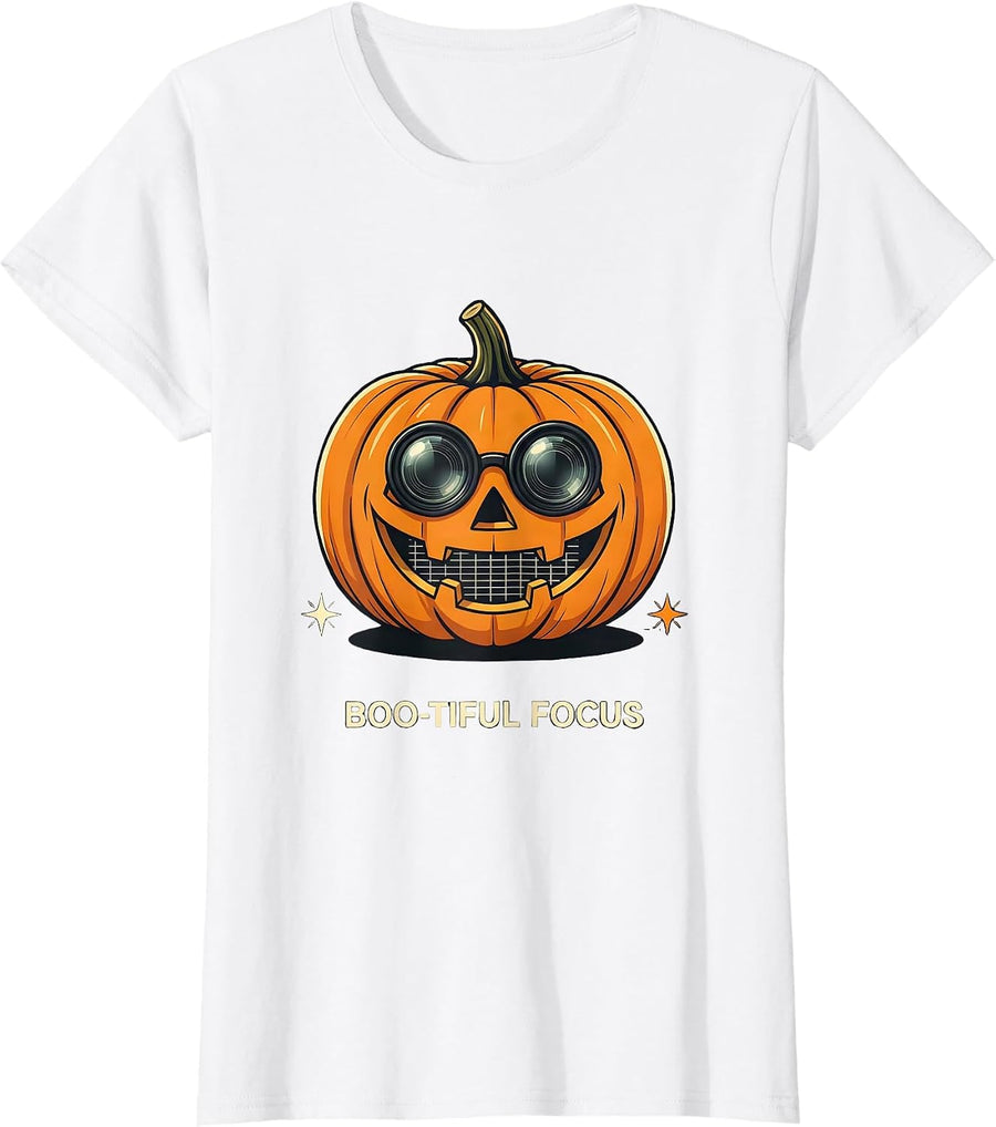 Women's Boo-tiful Focus Funny Optometrist Halloween Eye Doctor Humor T-Shirt - White