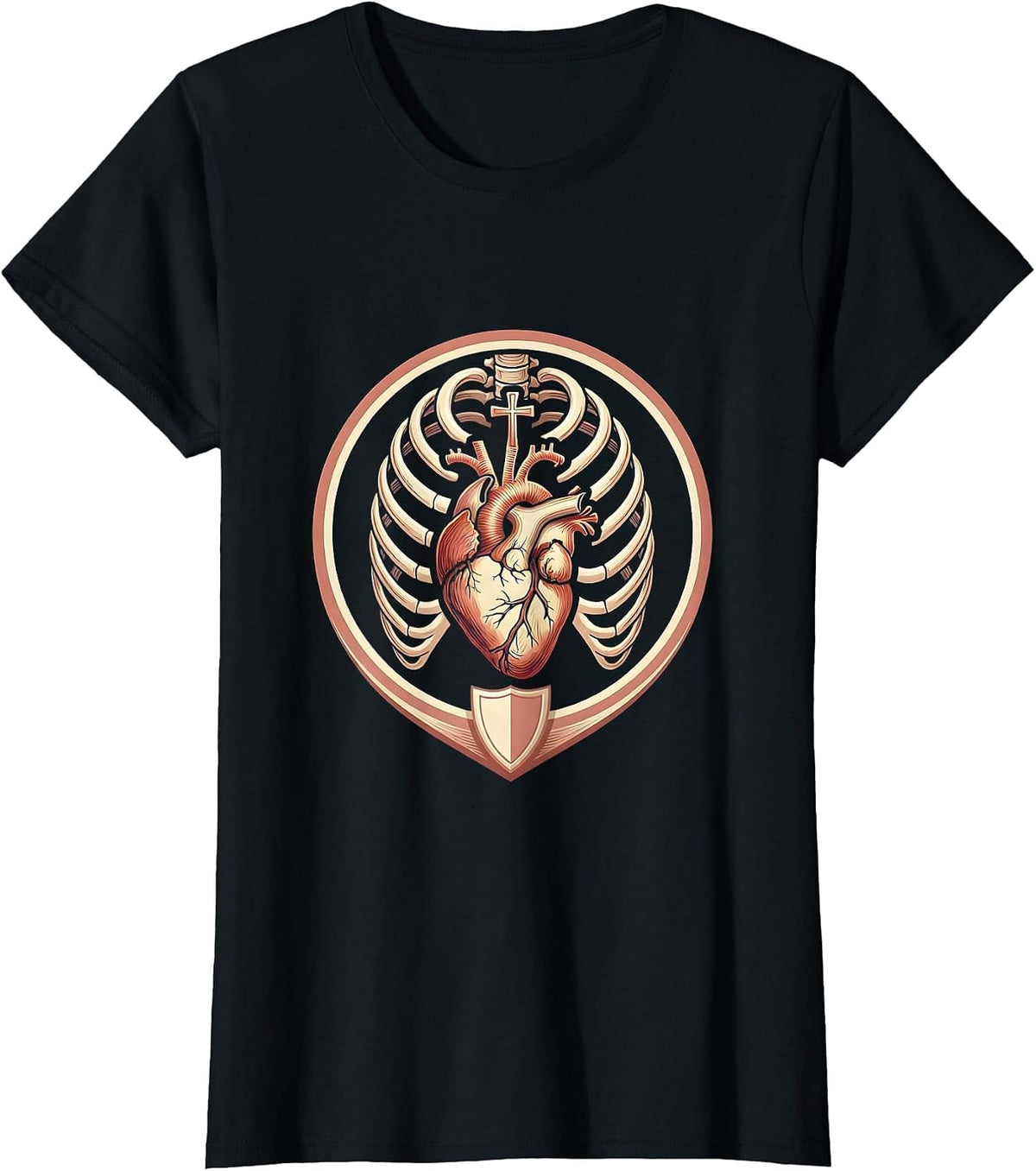 EMT Rib Cage Glowing Heart Illustration T-Shirt - Black