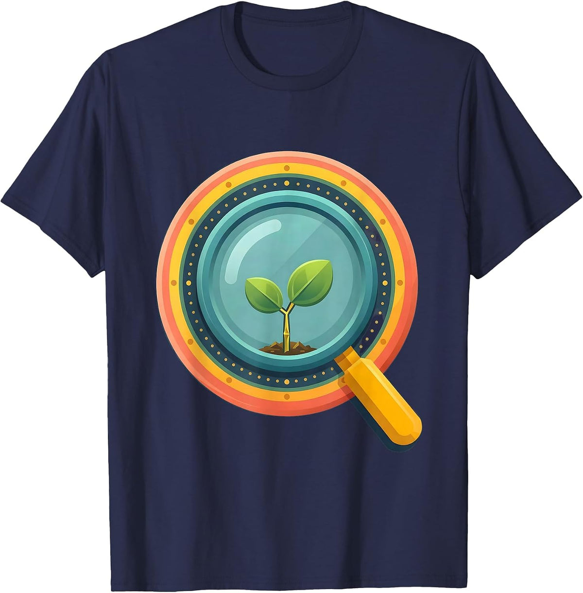 Men's First Grade Teacher Magnifying Glass Seedling T-Shirt - Navy Blue