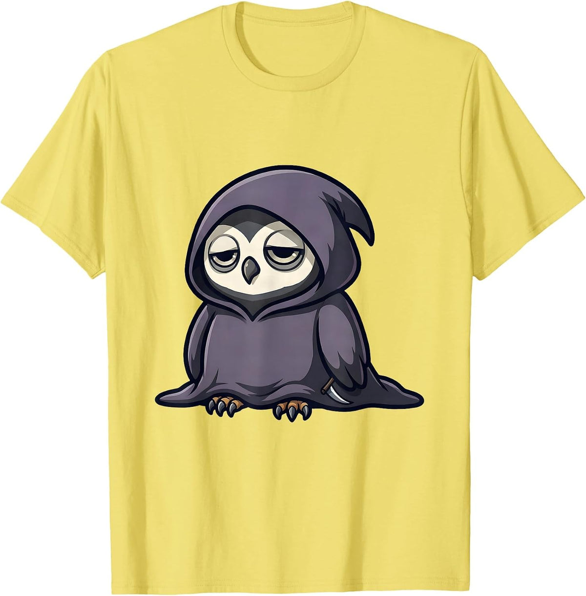 Men's Chibi Hooded Owl Reaper Pastel Goth Kawaii Creature T-Shirt - Lemon Yellow