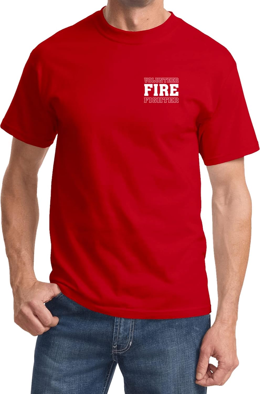 Buy Cool Shirts Volunteer Firefighter Chest Print T-Shirt - Red