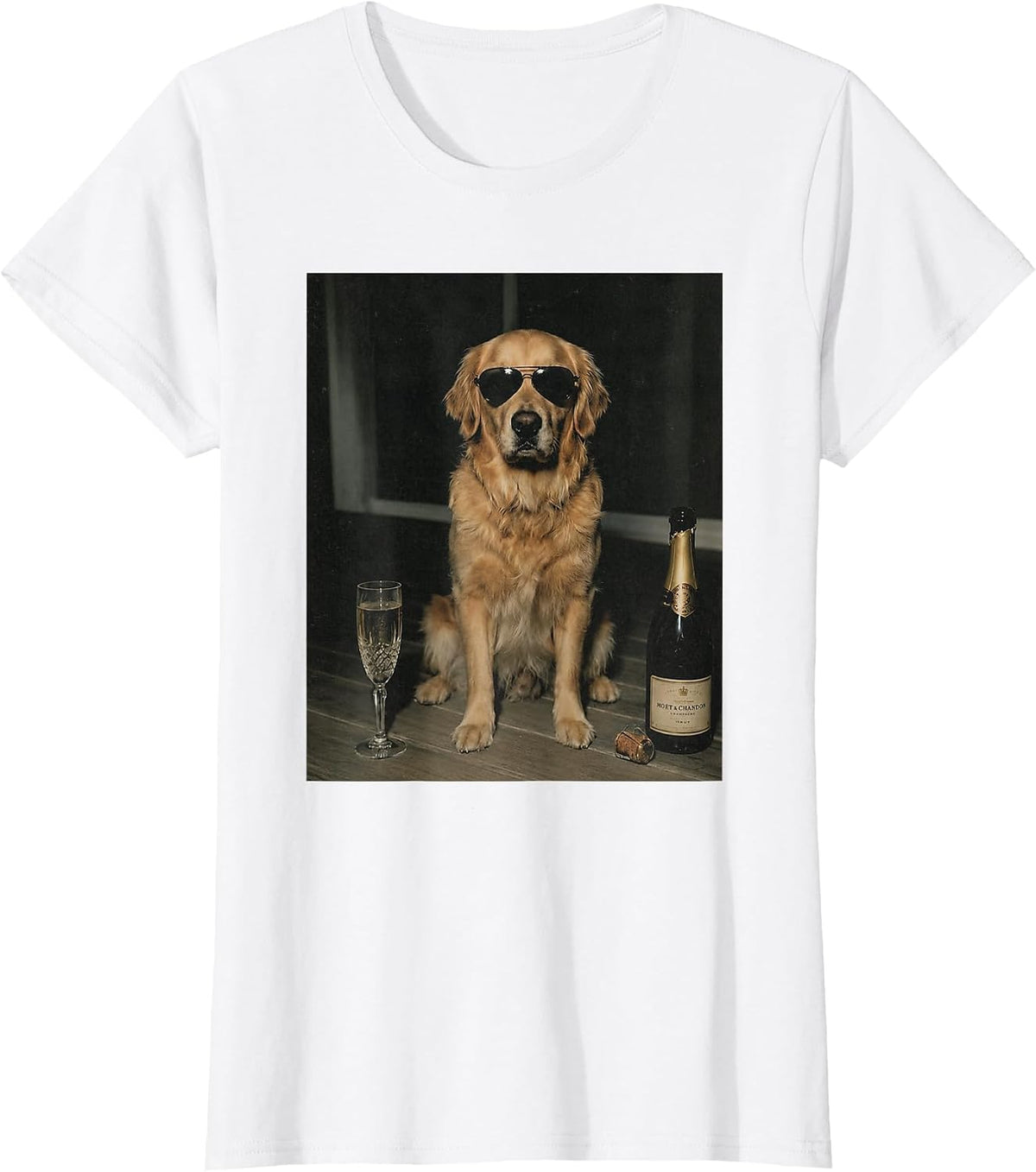 Funny Golden Retriever Drinking Champagne Meme Graphic T-Shirt - White