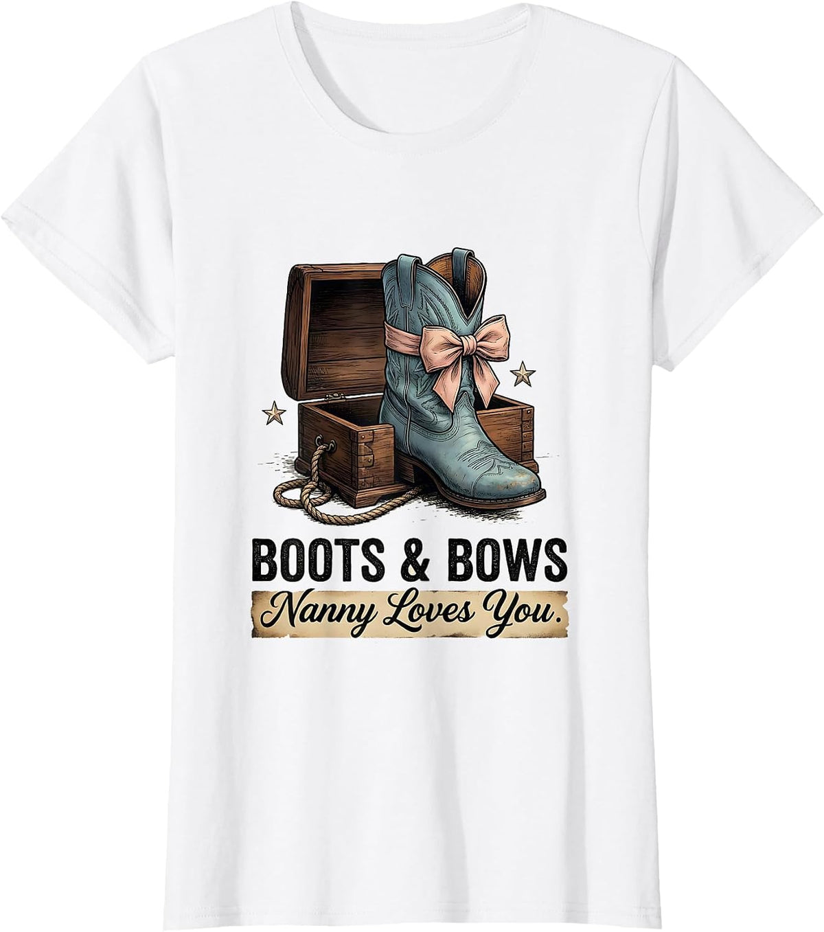 Boots & Bows Nanny Loves You Distressed Western Gender T-Shirt - White