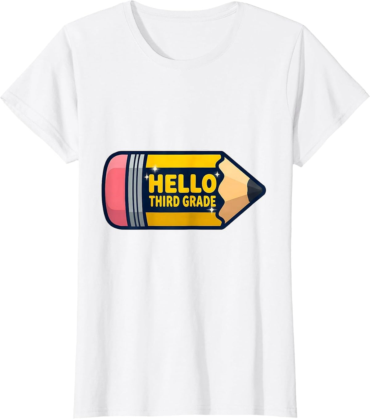 Hello Third Grade Cute Back to School Pencil Teacher Girl T-Shirt - White