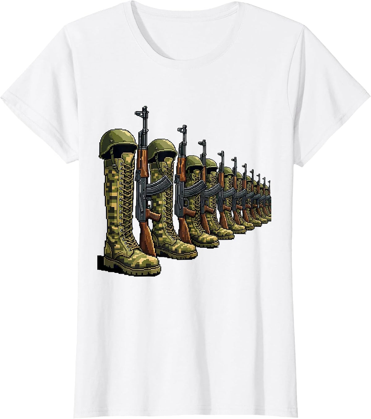 Army Men Boots Rifles Helmets Memorial Graphic T-Shirt - White