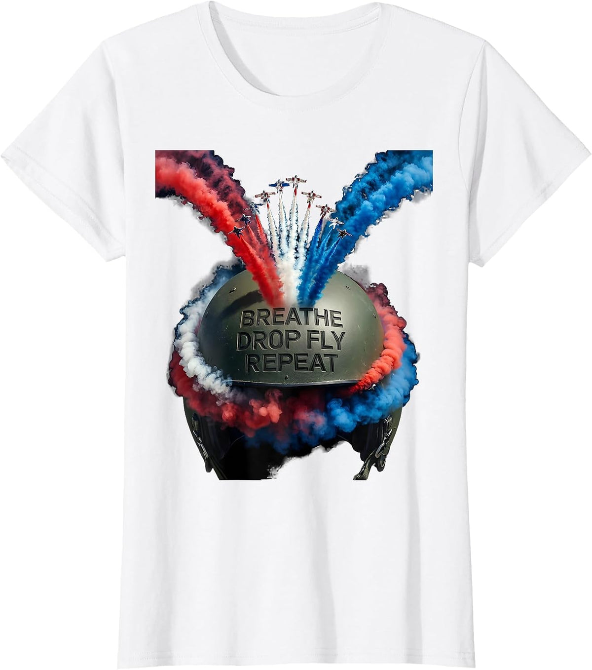 Breathe Drop Fly Repeat Skydiving Design T-Shirt - White