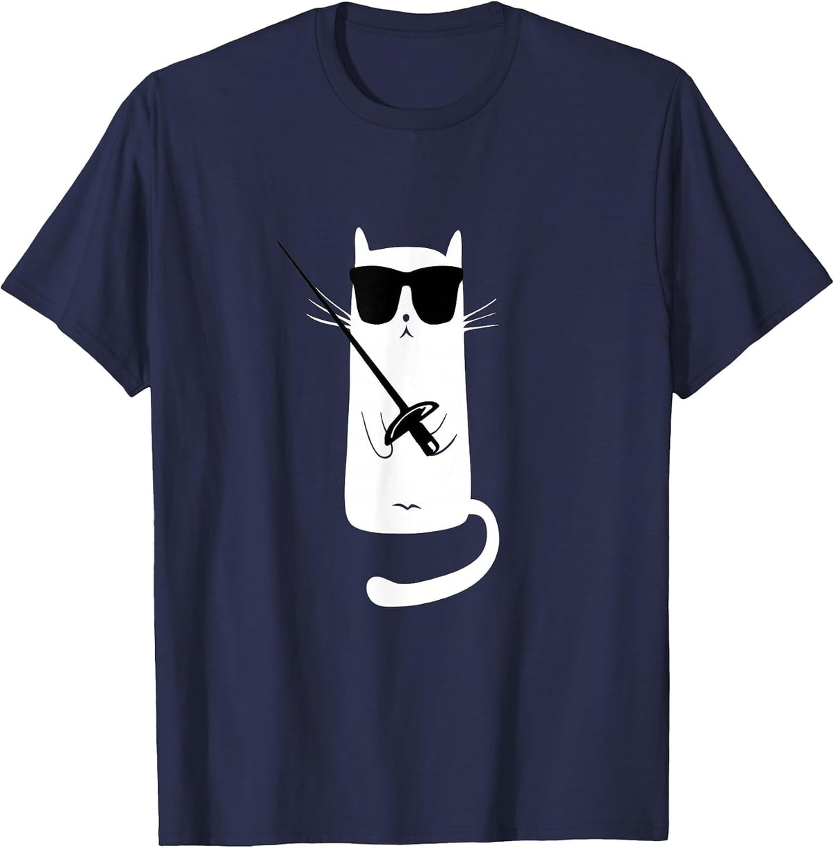 Funny Cat Wearing Sunglasses Fencing T-Shirt - Navy Blue