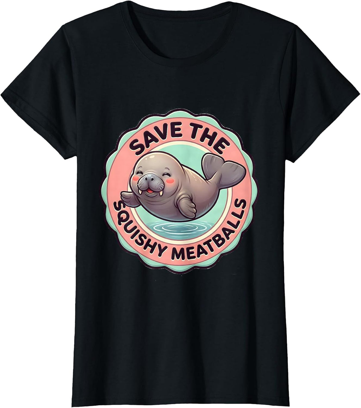 Save The Squishy Meatballs Cute Kawaii Manatee Sea Cow T-Shirt - Black