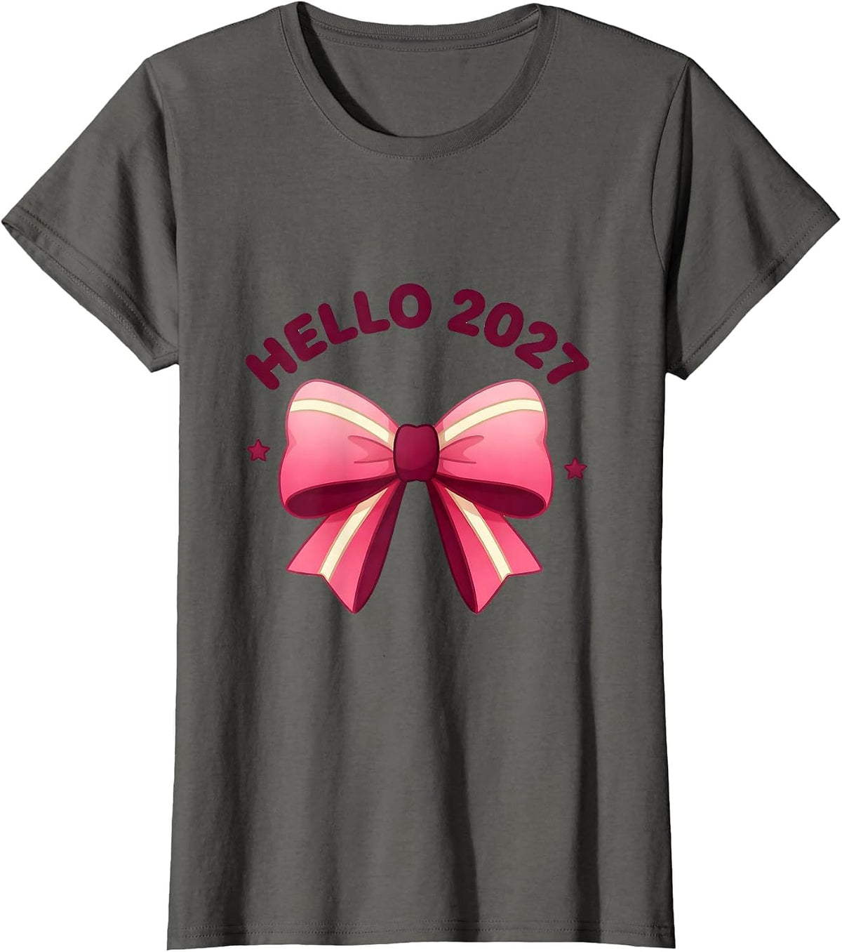 Women's Hello 2027 Cute Kawaii Bow Coquette New Year's Eve 2027 T-Shirt - Asphalt Grey