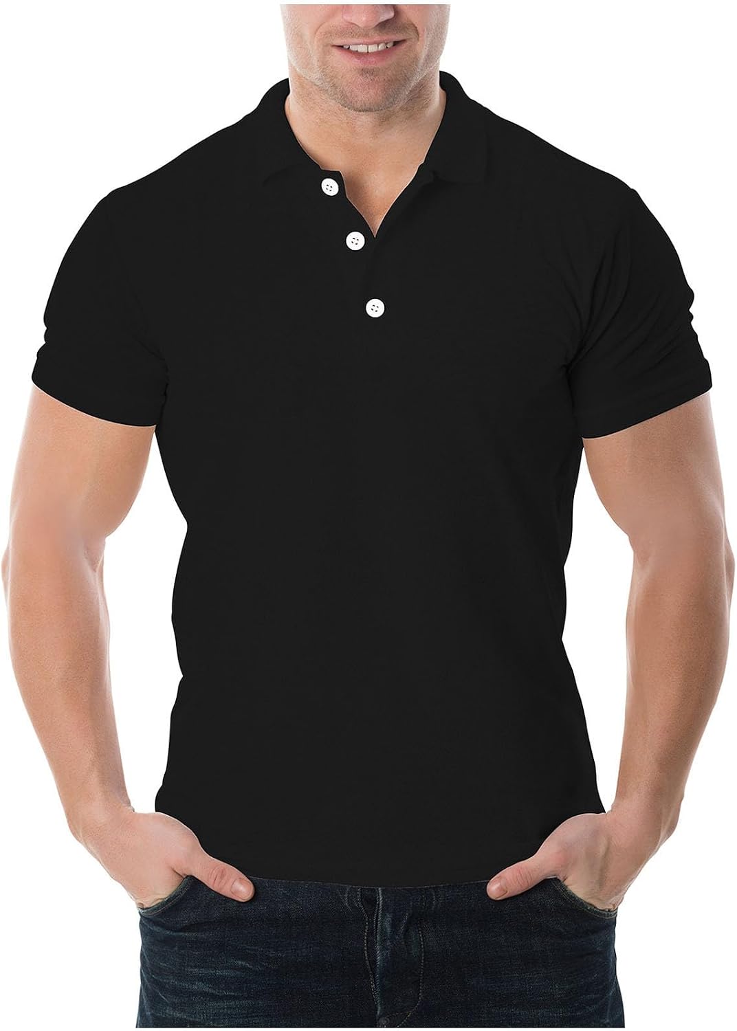 Mens Golf Shirts Short Sleeve Classic Fit Stretch Solid T-Shirts Collared Tees - Black