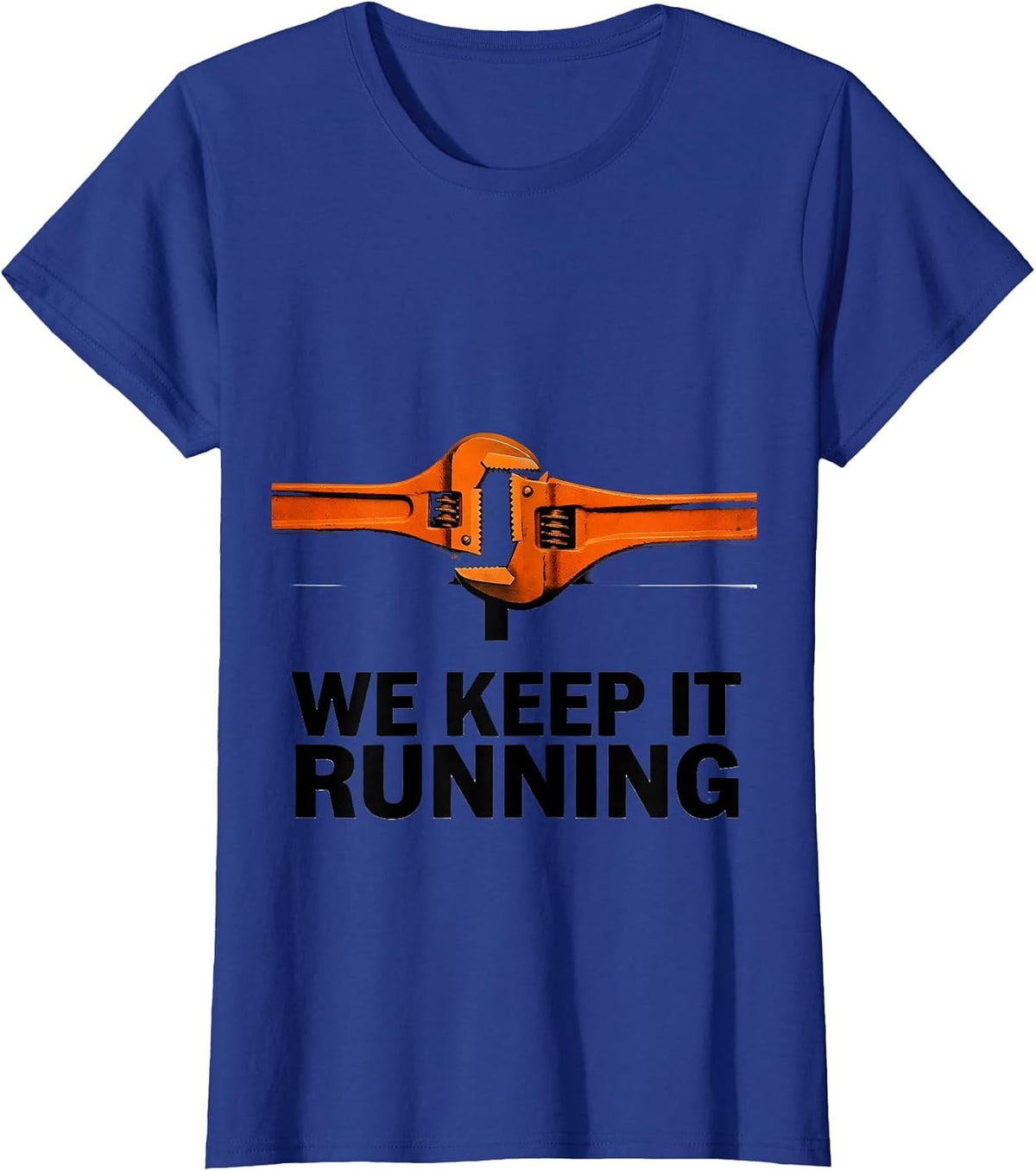 Women's We Keep It Running Brutalist Graphic American Flag Mechanic T-Shirt - Royal Blue