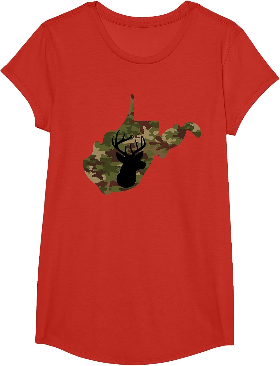 West Virginia Deer Hunter T-Shirt Camo Camouflage T-Shirt - Girls Red