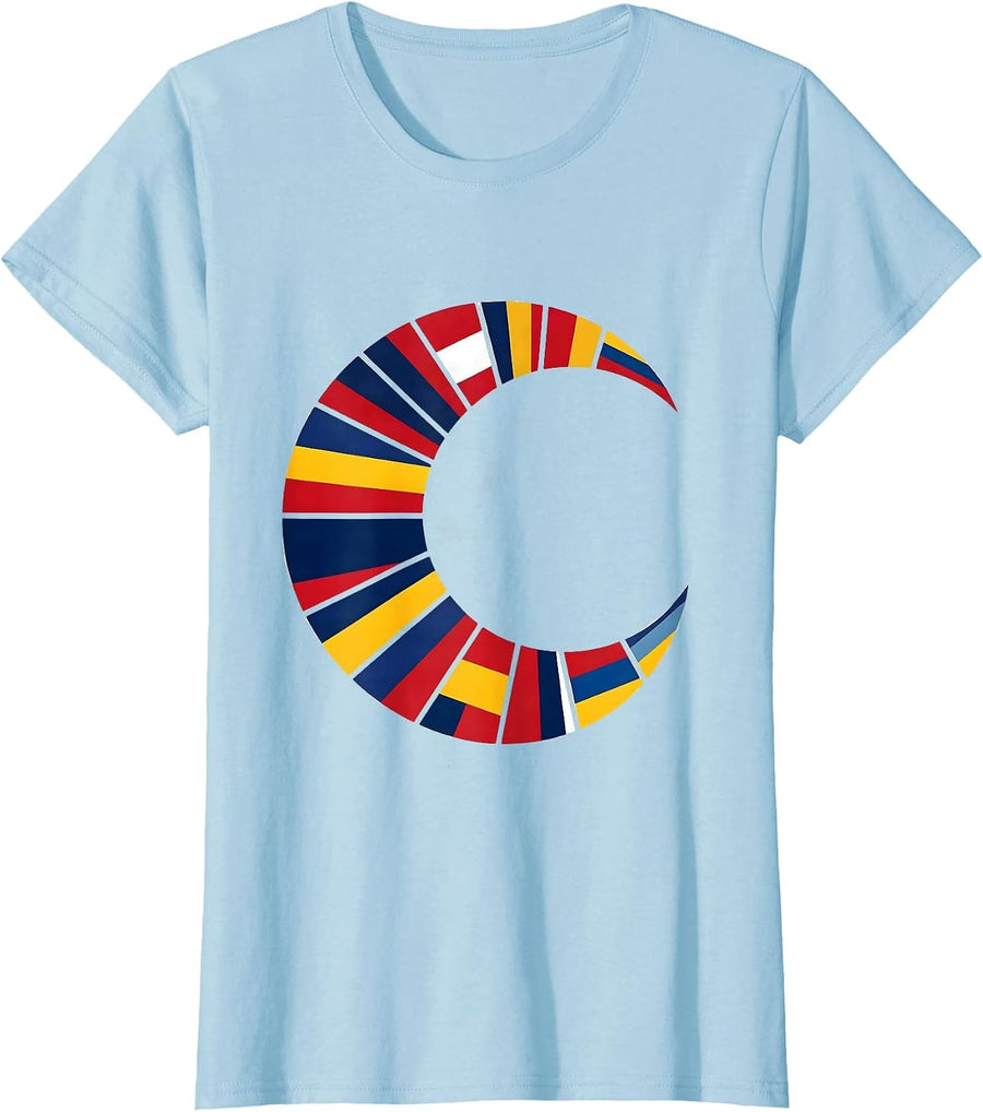 Women's Broad Crescent World Flags Geography Lover Minimalist T-Shirt - Baby Blue