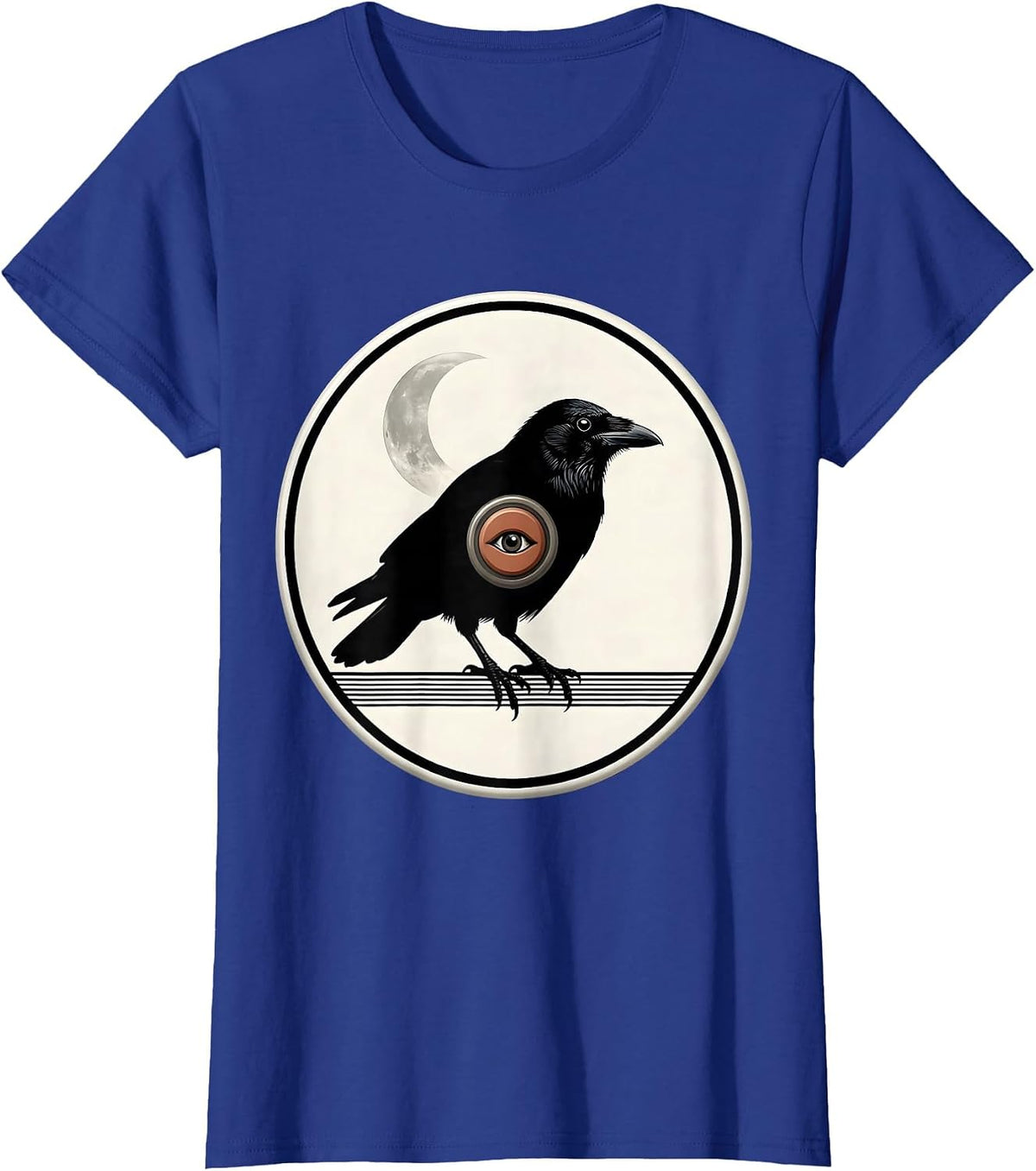 Women's Crow Doorbell Flat Silhouette Gothic Humor T-Shirt - Royal Blue