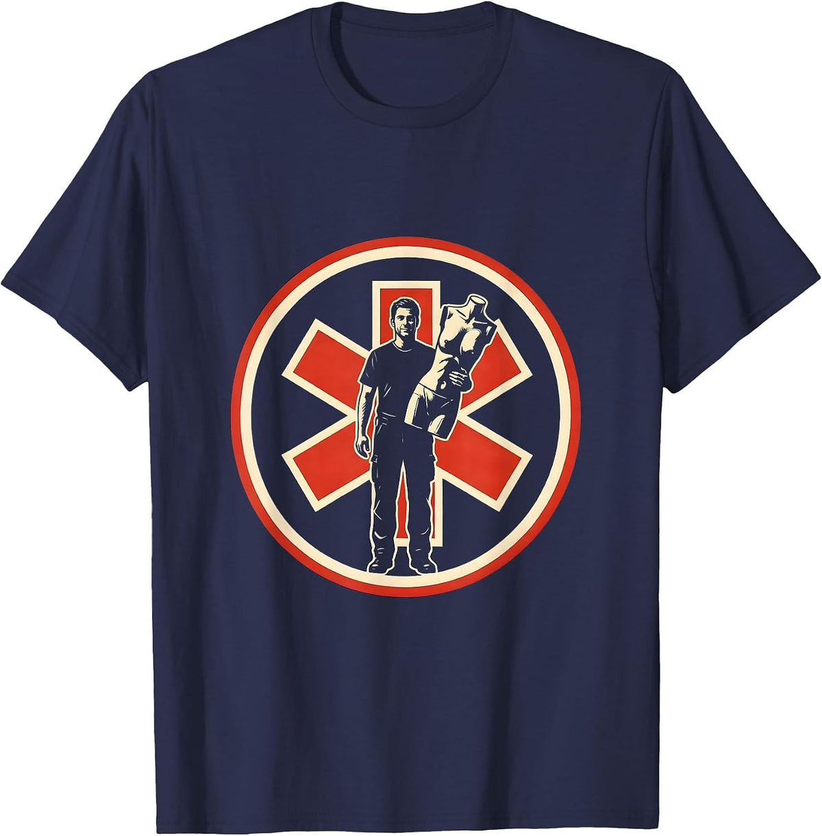 Men's EMT Mannequin Deadpan Humor Stencil Graphic T-Shirt - Navy Blue