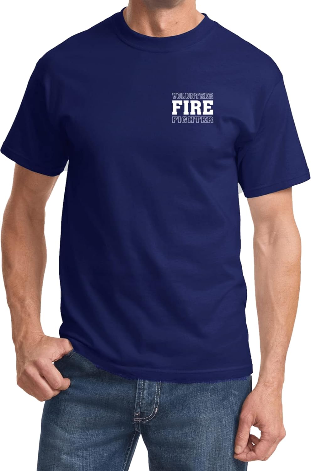 Buy Cool Shirts Volunteer Firefighter Chest Print T-Shirt - Navy